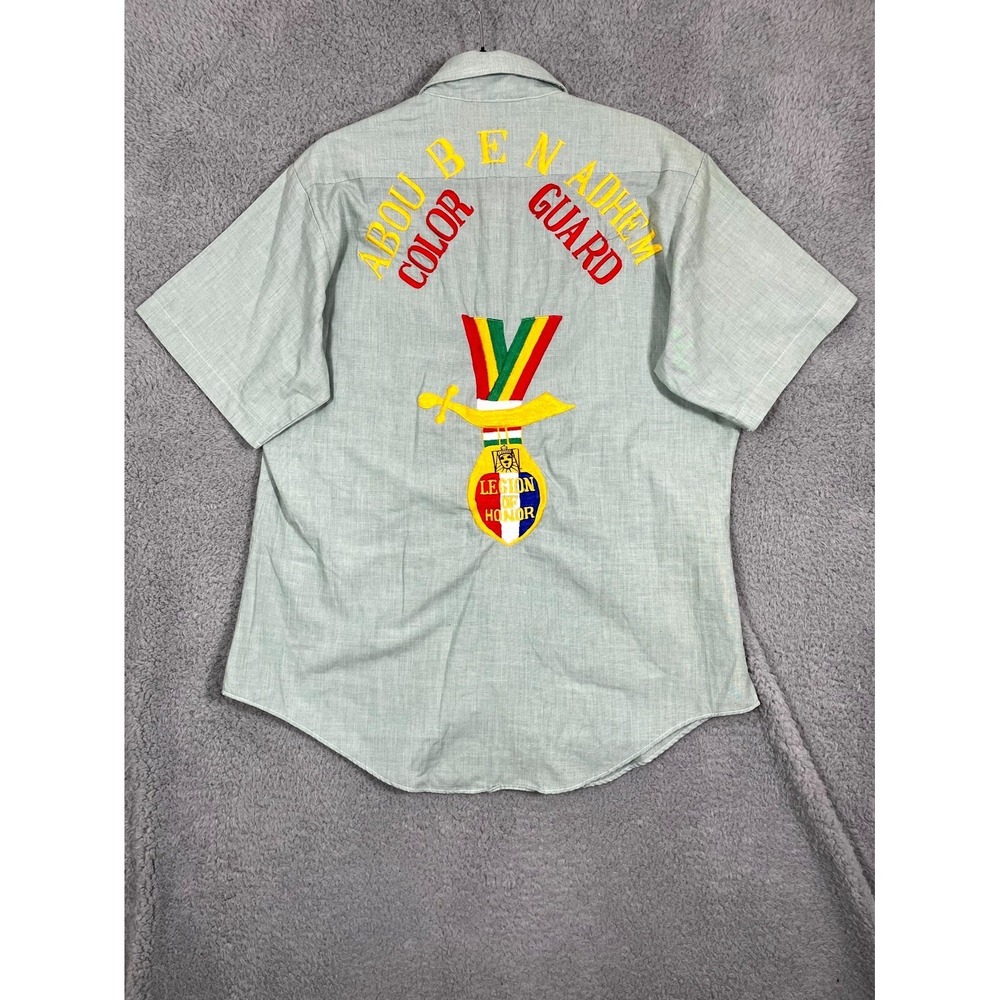 Vtg Shriners Abou Ben Adhem Color Guard Uniform Shirt Men XL Green Short Sleeve